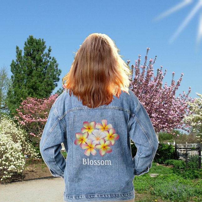 Beautiful Pink Plumeria Flowers Denim Jacket (Creator Uploaded)