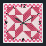 Beautiful Pink Polka Dot Quilted Look Square Wall Clock<br><div class="desc">Beautiful Clock Looks Like it's Been Hand Quilted with a Pink Polka Dot Pinwheel Quilt Design. Makes a Great Gift!</div>
