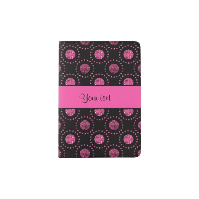 Beautiful Pink Polka Dots Black Passport Holder (Front)