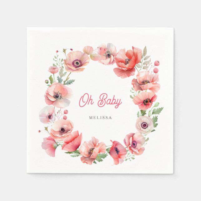 Beautiful Pink Poppy  Oh Baby Napkins (Front)
