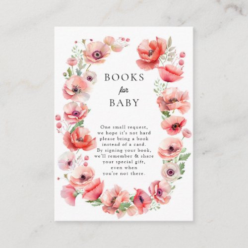 Beautiful Pink Poppy Shower Books for Baby  Enclosure Card