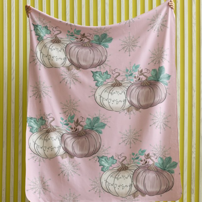Beautiful Pink Pumpkin Patch Glitter Autumn  Fleece Blanket (Creator Uploaded)