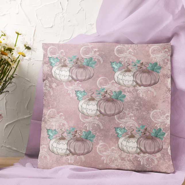 Beautiful Pink Pumpkin Patch Glitter Autumn Throw Pillow (Creator Uploaded)