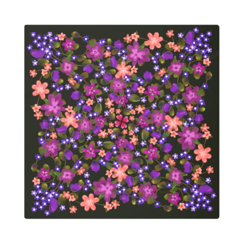 Beautiful Pink Purple and Blue Boho Flowers Metal Print