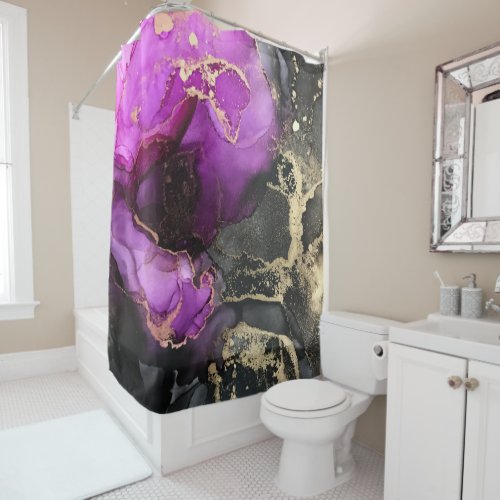 Beautiful Pink Purple Black Gold Unique Art Shower Curtain