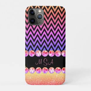 Beautiful Pink Purple Bling Glam Chevron Monogram iPhone 11 Pro Case