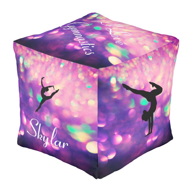 BEAUTIFUL PINK / PURPLE CUSTOM GYMNASTICS CUBE POUF (Angled Front)