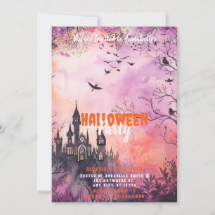 Beautiful Pink Purple Haunted Halloween Party Invitation