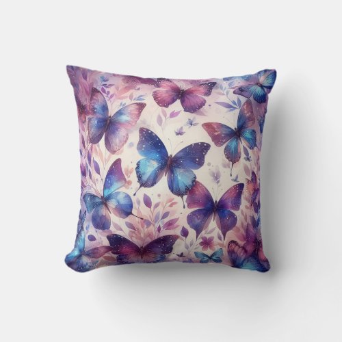 Beautiful Pink Purple Watercolor Butterfly Throw Pillow