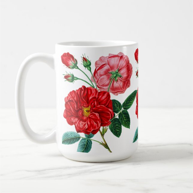 Beautiful Pink, Red Floral Flowers Drawing Coffee Mug (Left)