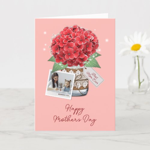 Beautiful Pink Red Floral Photo Happy Mothers Day Card