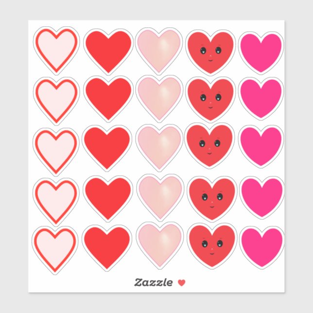 Beautiful Pink & Red Love Hearts Sticker (Sheet)