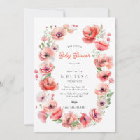 Beautiful Pink & Red Poppy Baby Shower Invitation