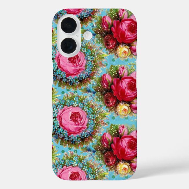 BEAUTIFUL PINK RED ROSES AND BLUE FLOWERS Case-Mate iPhone CASE (Back)