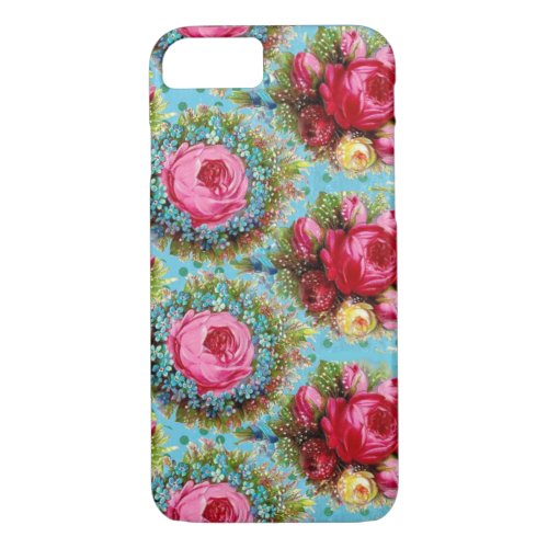 BEAUTIFUL PINK RED ROSES AND BLUE FLOWERS iPhone 87 CASE