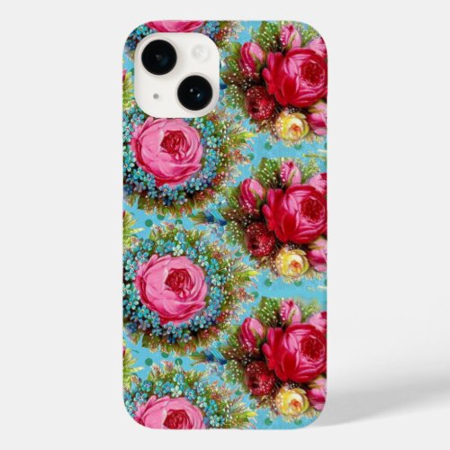 BEAUTIFUL PINK RED ROSES AND BLUE FLOWERS Case_Mate iPhone 14 CASE