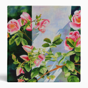 Beautiful pink red white roses watercolor floral 3 ring binder