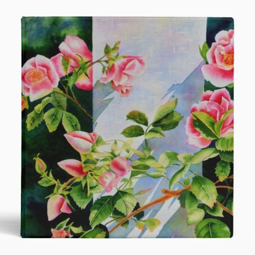Beautiful  pink red white roses watercolor floral 3 ring binder
