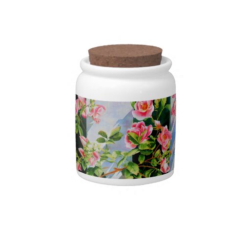 Beautiful  pink red white roses watercolor floral candy jar