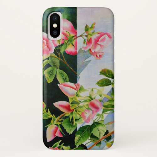 Beautiful  pink red white roses watercolor floral iPhone x case