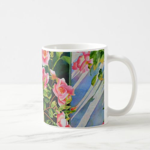 Beautiful  pink red white roses watercolor floral coffee mug