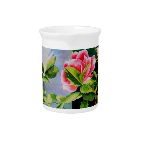 Beautiful  pink red white roses watercolor floral drink pitcher