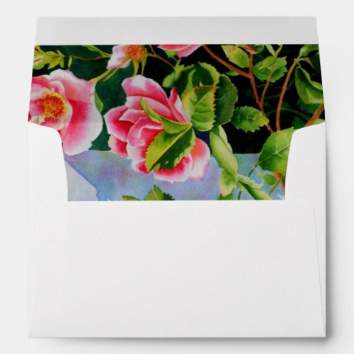 Beautiful  pink red white roses watercolor floral envelope