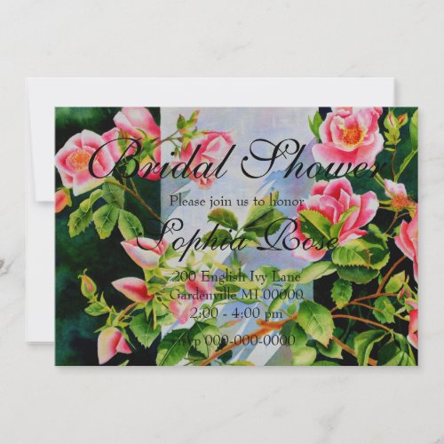 Beautiful  pink red white roses watercolor floral invitation