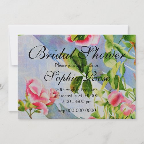 Beautiful  pink red white roses watercolor floral invitation