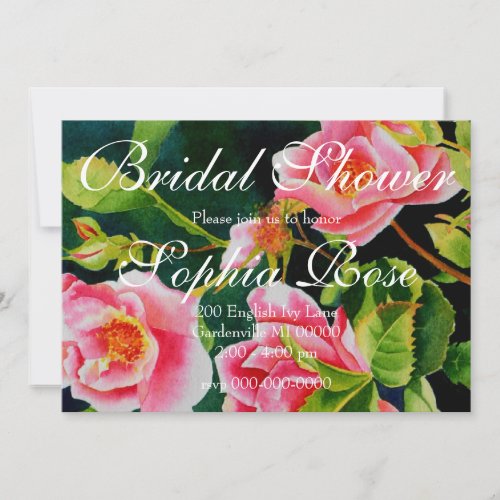 Beautiful  pink red white roses watercolor floral invitation