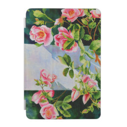 Beautiful  pink red white roses watercolor floral iPad mini cover