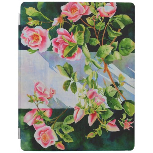 Beautiful  pink red white roses watercolor floral iPad smart cover