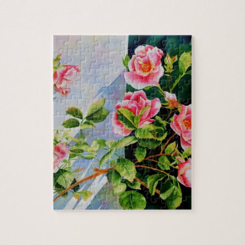 Beautiful  pink red white roses watercolor floral jigsaw puzzle