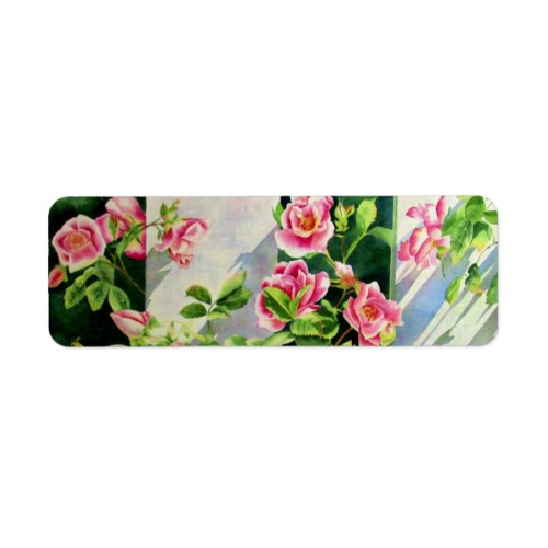 Beautiful  pink red white roses watercolor floral label