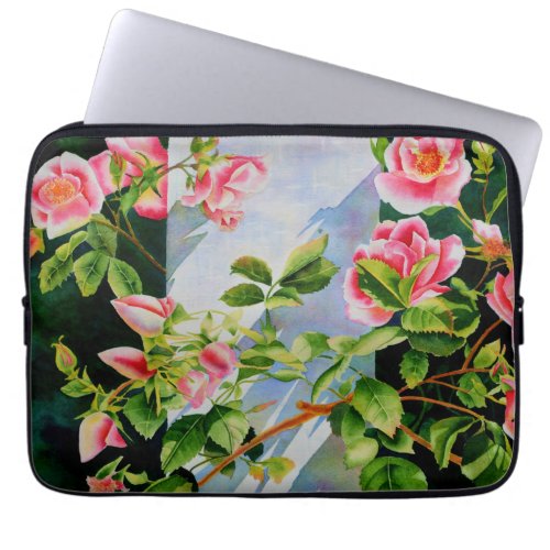 Beautiful  pink red white roses watercolor floral laptop sleeve