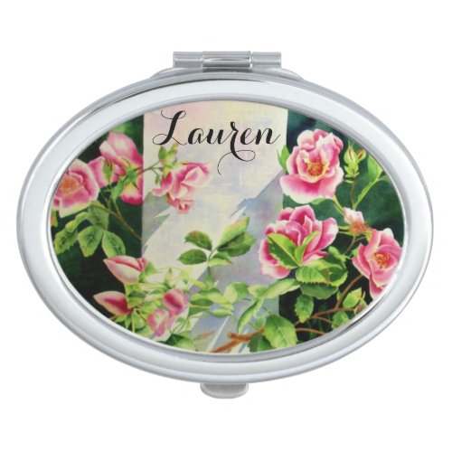 Beautiful  pink red white roses watercolor floral makeup mirror