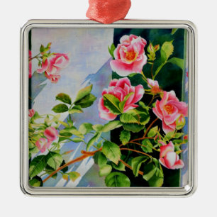 Beautiful  pink red white roses watercolor floral metal ornament