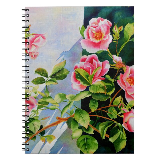 Beautiful  pink red white roses watercolor floral notebook (Front)
