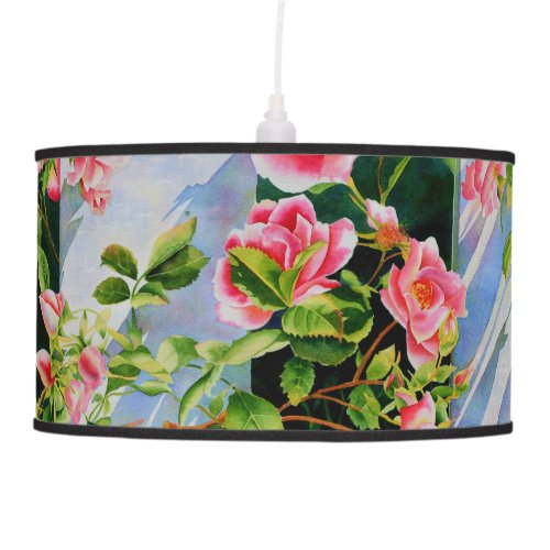 Beautiful  pink red white roses watercolor floral pendant lamp