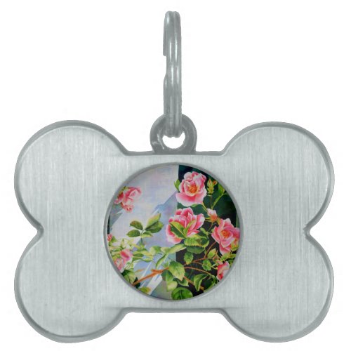Beautiful  pink red white roses watercolor floral pet tag