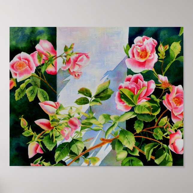Beautiful  pink red white roses watercolor floral poster (Front)
