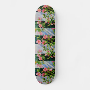 Beautiful  pink red white roses watercolor floral skateboard