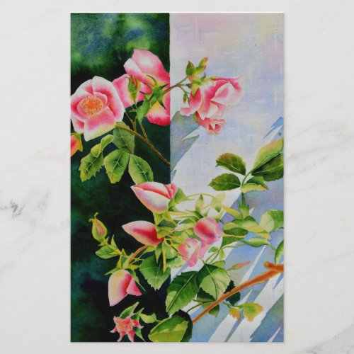 Beautiful  pink red white roses watercolor floral stationery