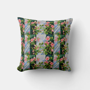 Beautiful pink red white roses watercolor floral throw pillow