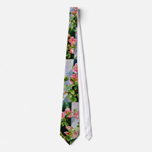 Beautiful  pink red white roses watercolor floral tie