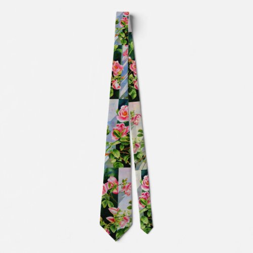 Beautiful  pink red white roses watercolor floral tie