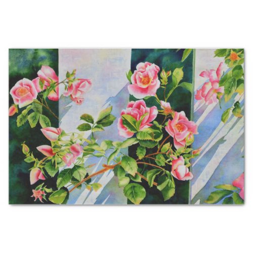 Beautiful  pink red white roses watercolor floral tissue paper