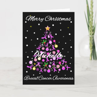 Beautiful Pink Ribbon Christmas Tree Holiday Card