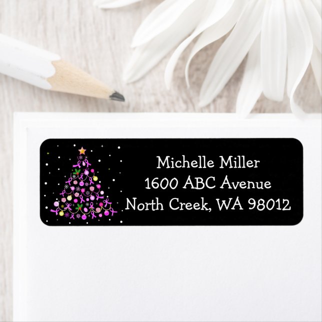 Beautiful Pink Ribbon Christmas Tree Label (Insitu)