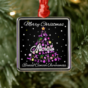 Beautiful Pink Ribbon Christmas Tree Metal Ornament